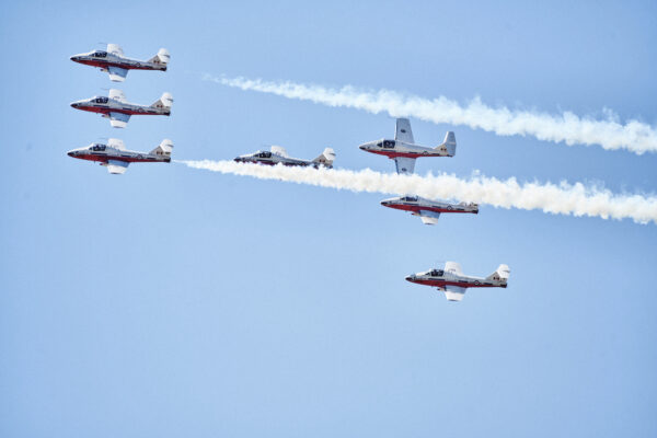 Planes flying through the sky